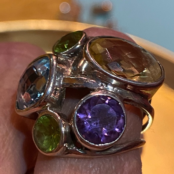 FINAL PRICE Chunky Indonesian Sterling Silver multi gem ring 7.5, stunning! - Picture 12 of 15